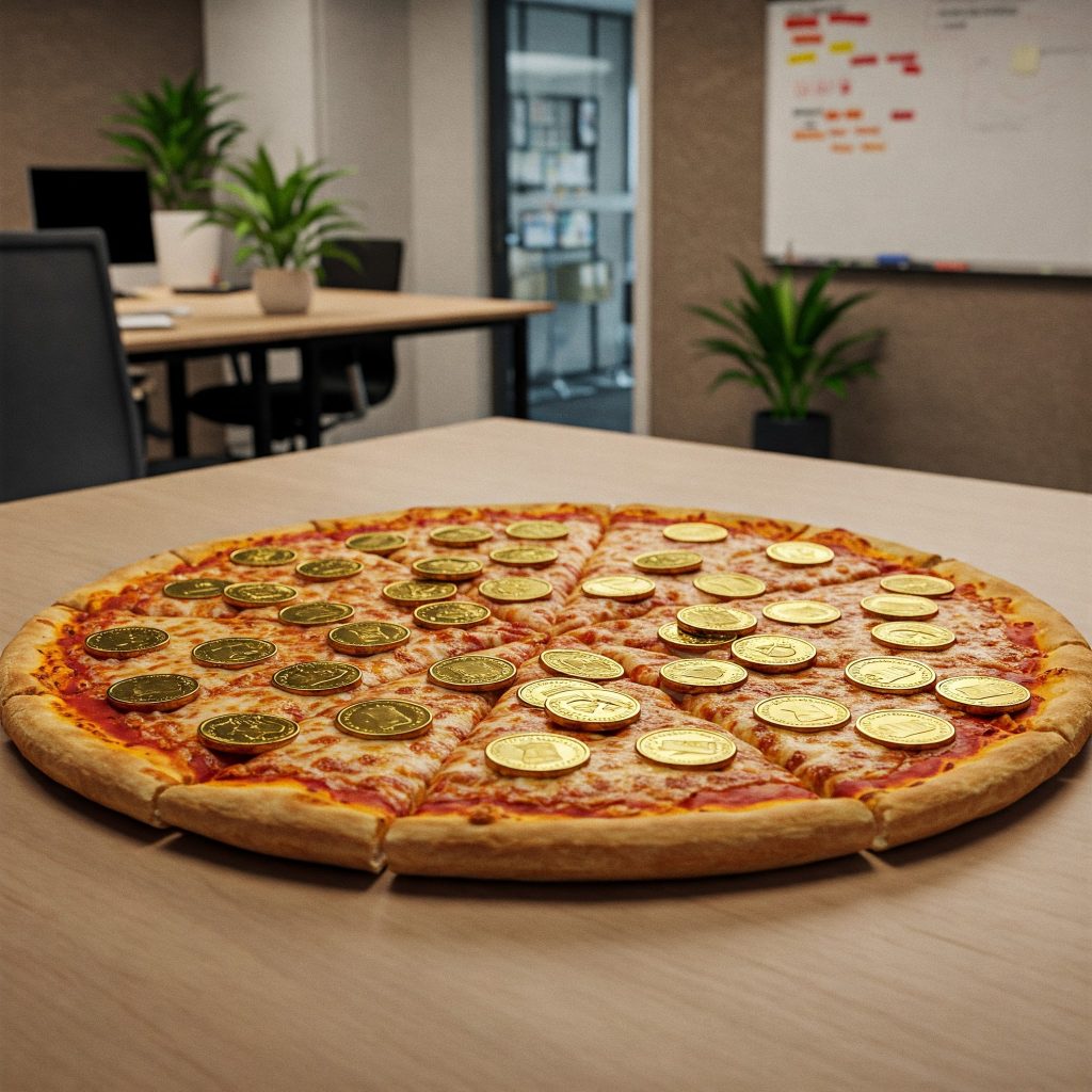 pizza with coins as toppings